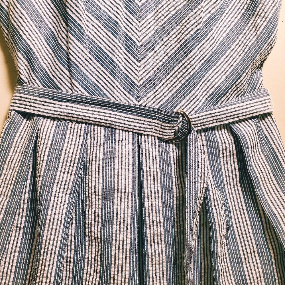 WHITE HOUSE BLACK MARKET Striped Searsucker Midi Sundress Cutout Shoulders EUC - Picture 5 of 9